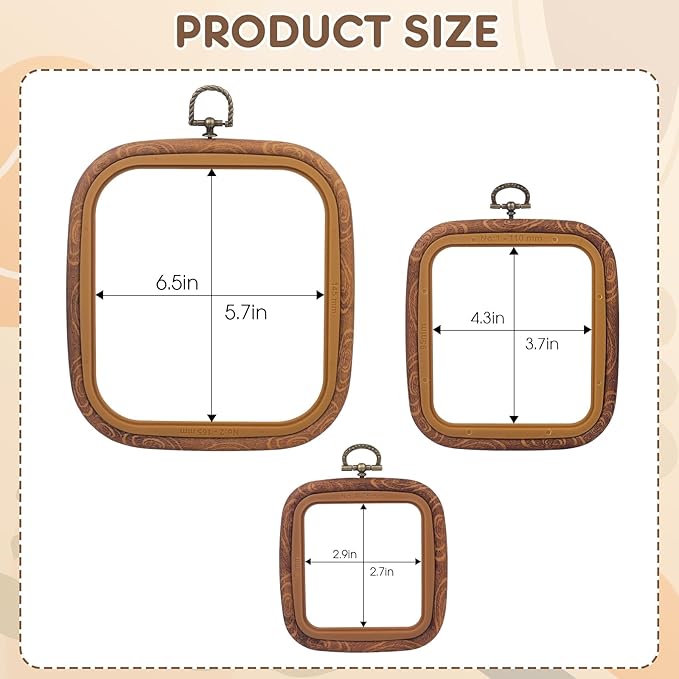 6 pcs square embroidery hoops set-decorative cross stitch hoop ring imitated wood display frame-circle hand embroidery kits for art craft sewing