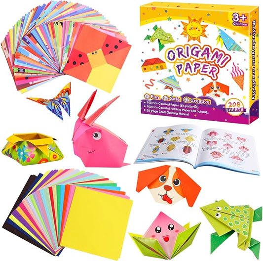 Pigipigi Kids Craft Origami Paper Kit for Kids Ages 5-8 8-12, with Guiding Book, 208 Sheets DIY Art and Crafts Supplies, Colorful Folding Papers Set Projects Gifts Activity for Boy Girl Toys(Cartoon)