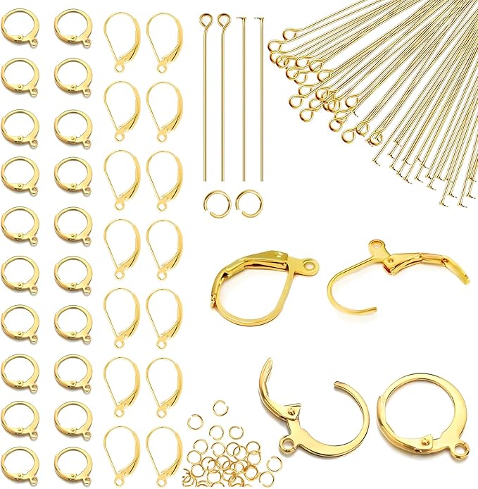 180pcs no tarnish leverback hooks for earring making, stino hypoallergenic stainless steel jewerly findings supplies, gold plated & silver kit(gold)