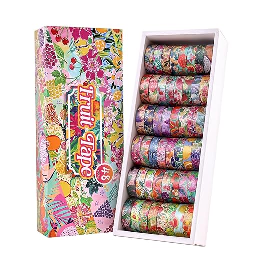 48 Rolls Fruit Theme Washi Tape Set, Writable Decorative Tapes for Scrapbooking, Junk Journal Supplies, Bullet Journaling, 0.39"x79" per Roll