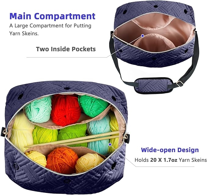 Crochet Bag Organizer - Knitting Bag - Yarn Storage Organizer - Yarn Bag for Crocheting - Yarn Holder for Crochet Accessories, Crocheting & Knitting Gifts