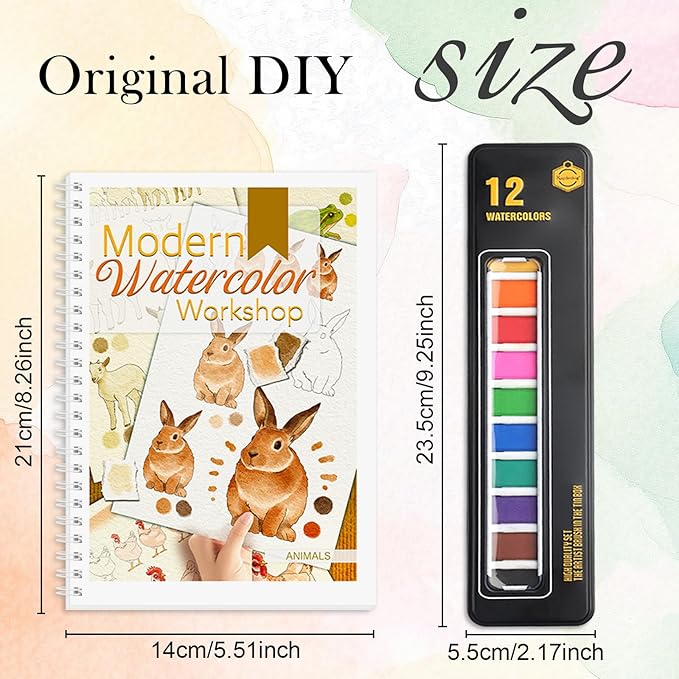 Watercolor Workbook, Watercolor Workbook Paint Book Beginner Friendly with 12 Patterns, Beginner-Friendly Watercolor Workbooks with 12 Paint Colors & Brush, Water Color Paint Set, Valentine's Day Gift