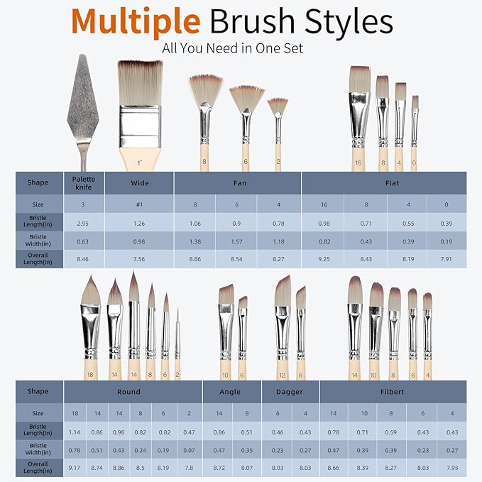 25PCS H&B Paint Brush Set, Travel Watercolor Acrylic Painting Brushes with Canvas Roll & Palette Knife, Professional Artist Brush Kit for Oil, Acrylic Canvas Paintings (Nature Wood)