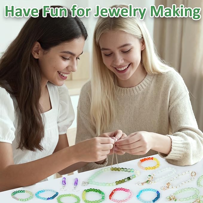 XSEINO About 1200PCS 6mm Glass Beads Bracelet Making Kit,24 Assorted Green Nature Series Colorful Crystal Beads for Bracelet and Jewelry Making and DIY Crafts,Friendship Bracelets
