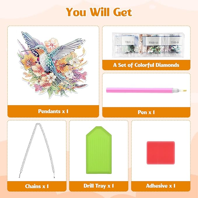 GHHKUD Hummingbirds Diamond Painting Pendant Ornament for Adults Kids, Double Sided Flowers Diamond Art Hanging Pendant, DIY Special Gem Painting Board Kit for Window Home Decor