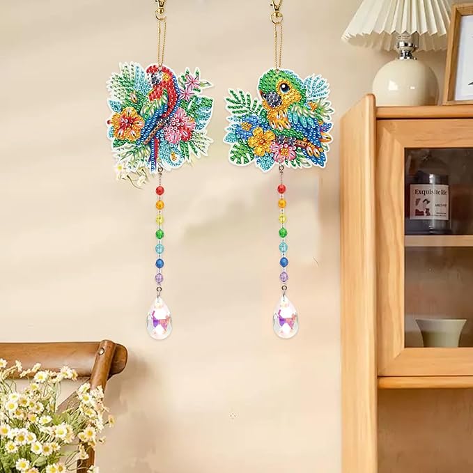 TDFERAN Diamond Pinting During Parrot Diamant Art Hanging Sign Onament Pendants Wind Chimes Wall Hanging in Living Room Dorridor Diamond Sunshine Catcher for Wall Home Decor