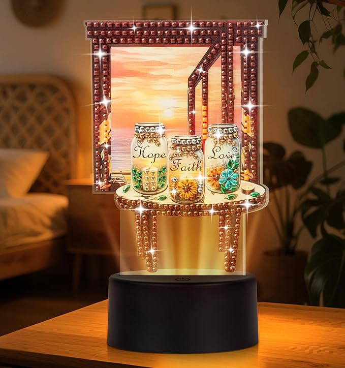 Diamond Painting Night Light, Diamond Painting Kits For Adults Desktop Ornaments For Table Tabletop Decor Diamond Art Accessories For Adult Beginner Touch Lamp for Bedrooms Living Room-Wish bottle