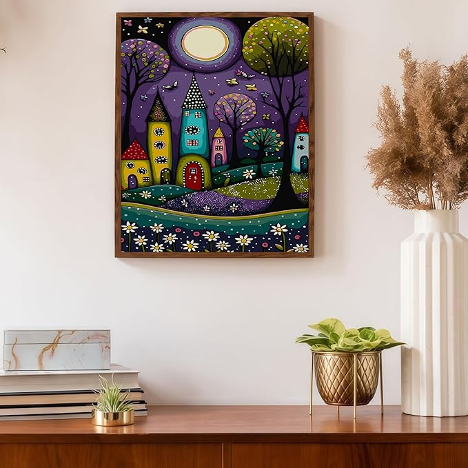 Mosaflare Paint by Numbers for Adults Beginner, Purple Fairy Tale Town Adult Paint by Number Kits on Canvas, DIY Acrylic Oil Easy Painting by Numbers for Home Wall Decor 16X20 inch (Without Frame)