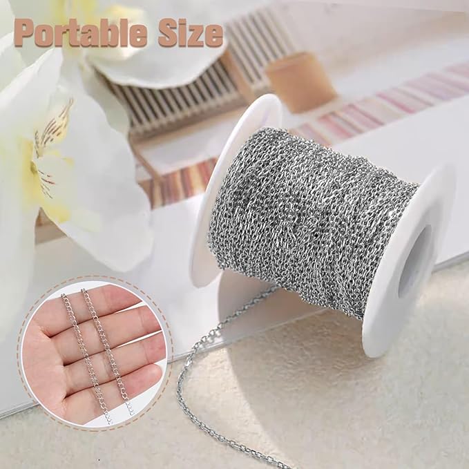 WXJ13 Chains for Jewelry Making 36FT 2 Rolls, Silver Stainless Steel Jewelry Chains with 60 Pieces Open Jump Rings & 40 Pieces Lobster Clasps for Necklace Chain DIY Making Accessories