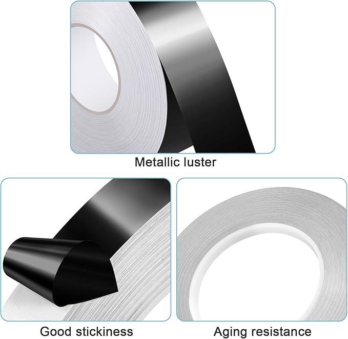 Zonon 3 Rolls Multi Size Self Adhesive Polyester Film Tape 1/5, 4/5, 7/5 Inch Washi Metallic Tape for Detailing Accent Graphic Arts for Walls Cars and Boats Trim(Black)