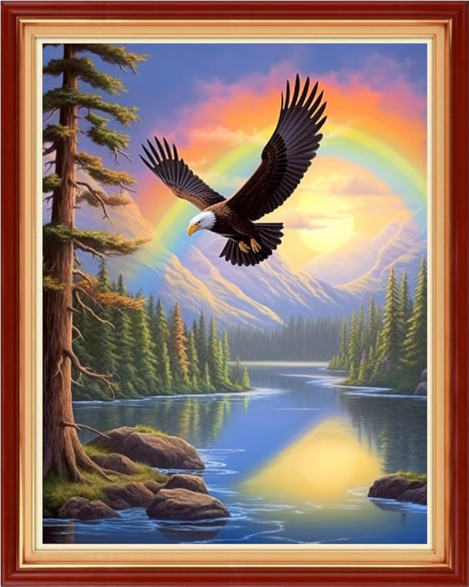 dimxvean stamped cross stitch kits,cross stitch kits for adults beginners,embroidery kits full range of cross stitch stamped kits needlepoint kits cross stitch patterns-rainbow eagle 16x20 inch