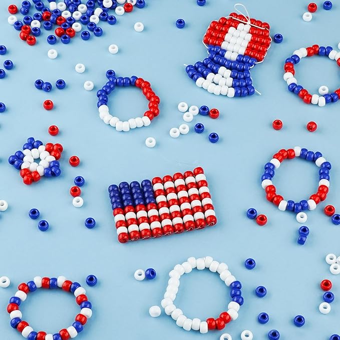 sistenia 1000+ pony beads 9mm patriotic acrylic red white blue beads for 4th of july crafts bracelets hair braids diy projects, independence day memorial decorations