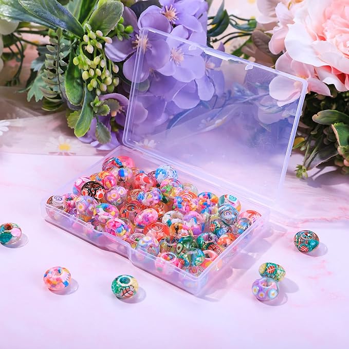 AIPRIDY Girls' Lucky Lover Amber Beads, Big Hole Spacer European Craft Beads for DIY Charms Bracelet Jewelry Making (Mixed)