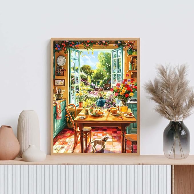 EIBEILI Adult Diamond Painting Set - Cozy Kitchen and Garden View Diamond Painting Set, 5D Diamond Painting, DIY Full Diamond Painting Gemstone Craft 11.8x15.7 inches
