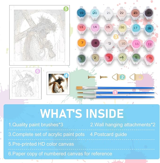 Paint by Numbers Kit for Adults - Jesus Cross Acrylic Adult Paint by Number Kits on Canvas for Beginner, Religious Christians DIY Oil Painting by Numbers for Adults, Perfect for Decor Gift 16"x20"