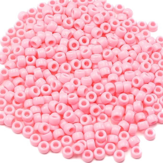1000 Pcs Acrylic Pink DIY Pony Beads 6x9mm Bulk for Friendship Bracelet Necklace Jewelry Making Earring Pens Hair Beads Braiding Kit