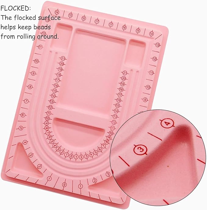 H&W Pink Bead Board with Flock, 9.5 by 12.9-inch, Design Beading Board Tray DIY Craft Tool for Girl and Necklace Beading Jewelry Designer