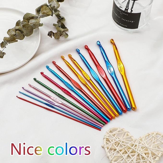 BCMRUN 14 pcs Multicolor Aluminum Crochet Hooks Knitting Needles Craft Yarn 2-10mm …