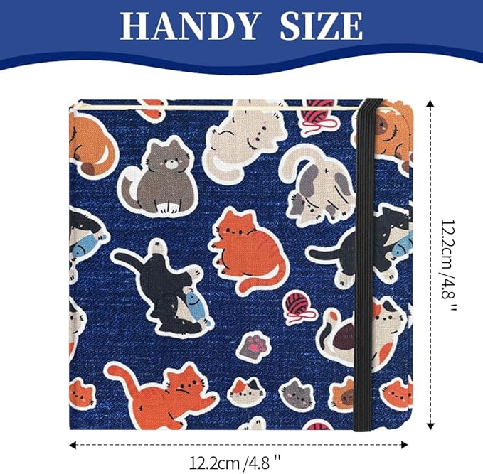 Square 4.8x4.8 inches 80gsm 96sheets/192 Pages Notebooks Blank Sketchbooks Travel Journal Pocket Hardcover Paint Writing Diary Memo Planner Cloth Cover. Line Ball Cat