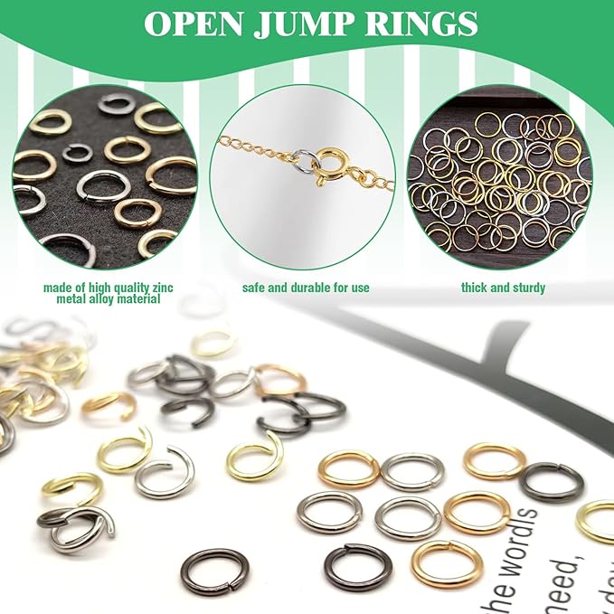 1682 Pcs 4 Colors 4/6/8/10mm Jump Rings with Opening Tool, Lobster Claw Clasps, Eye Pins, Jewelry Making Findings for Earring, Necklaces,Bracelets DIY (Gold/Bronze/Silver/Gun-Metal)