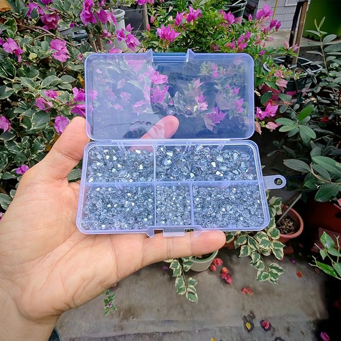 Light Blue Grey Bicone Glass Beads for Jewelry Making, Faceted Crytal Spacer Beads for Bracelet Necklace Earring (3mm 4mm 6mm 8mm Mixed Sizes, 1040pcs)