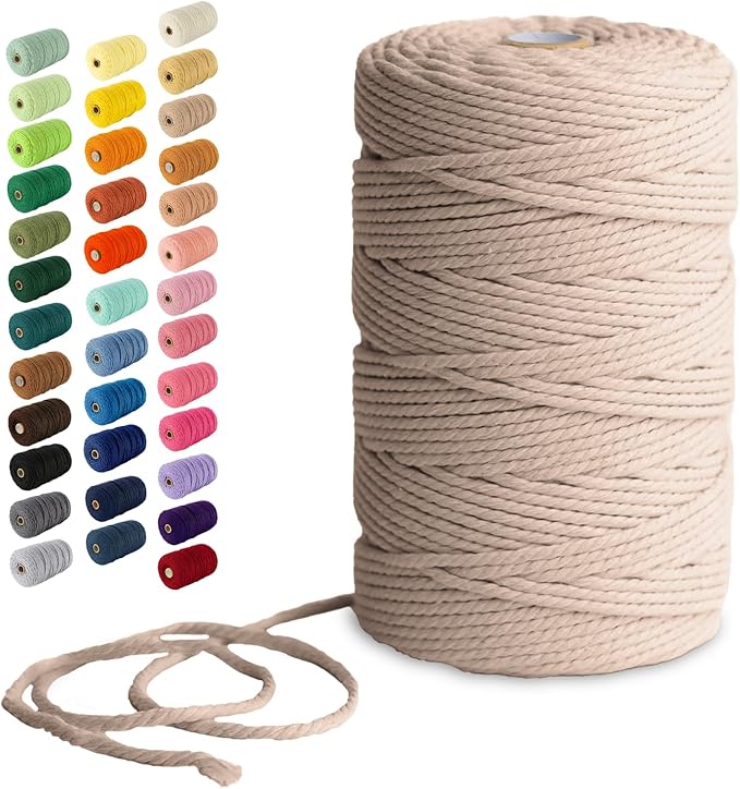 Nook Theory Macrame Cord - 3mm 220 Yards Cotton Rope, 4mm 5mm Yarn, String for Crafts, Perfect for Macrame Wall Hanging and Boho Decorations (Khaki)