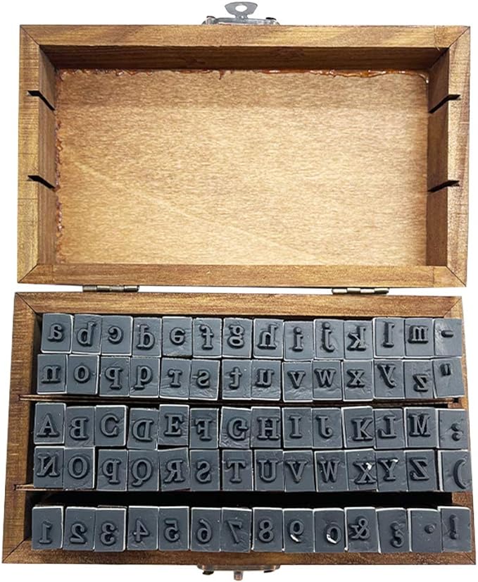 70Pcs Wooden Rubber Alphabet Letter Number Stamps, Rectangular, Capital & Lower Case, DIY Craft Card Making, Scrapbooking Supplies (Dark Wooden)