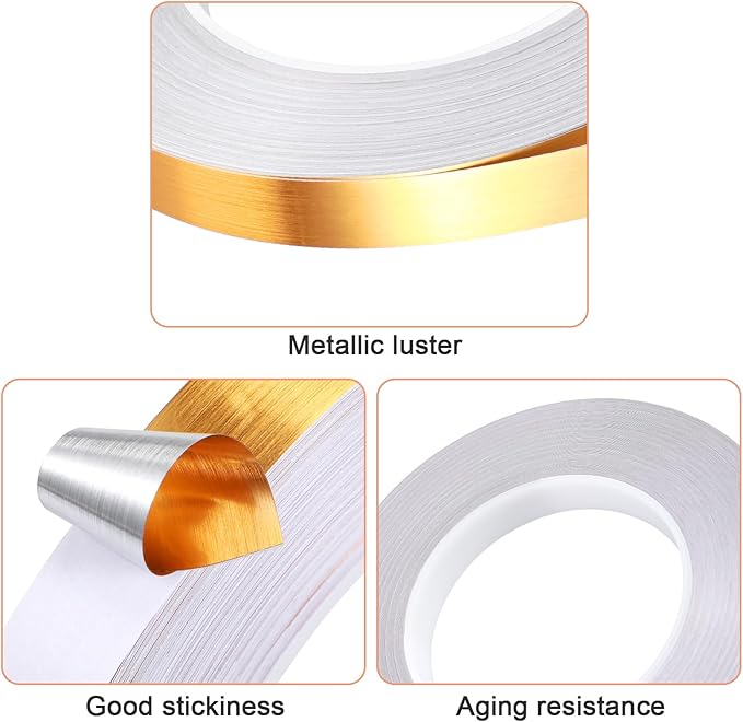 Zonon 3 Sizes Gold Self Adhesive Polyester Film Tape Washi Tape for Car Furniture Graphic Arts Walls Decor, 55 yds(5/15/25mm)