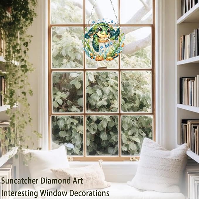 AIBOERL Diamond Art Hanging Kit for Adult,Special Shaped Rhinestone,Double Sided 5D DIY Acrylic Diamond Art Painting Window Pendants Home Garden Wall Hanging Kits Hanging Ornament (Turtles)
