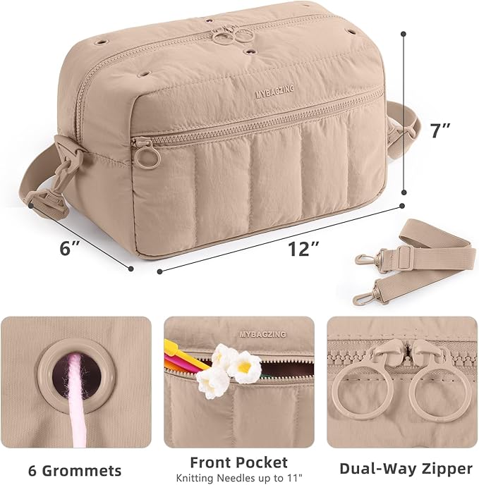 MYBAGZIGN Crochet Bag Organizer for Yarn & Hooks, Large Capacity Yarn Storage Bag with Yarn Holder Holes, Portable Crochet & Knitting Bag for Crocheting on The Go, Craft Travel Bag Gifts for Women