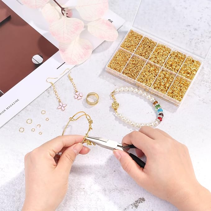 4600pcs gold jump rings with jump rings open/close tools for jewelry making and necklace repair (assorted sizes)