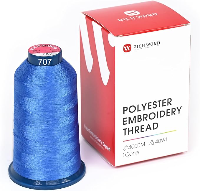 Poolin Embroidery Machine Thread Richword Selected Blue 4000M 40WT Polyester Embroidery Thread – Smooth, Strong Single Spool for Home & Commercial Machines 0707