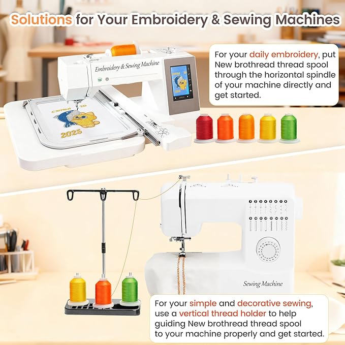 New brothread 42 Spools 1000M (1100Y) Polyester Embroidery Machine Thread Kit for Professional Embroiderer and Beginner Each Spool with Locking Base Resists Thread Tangling