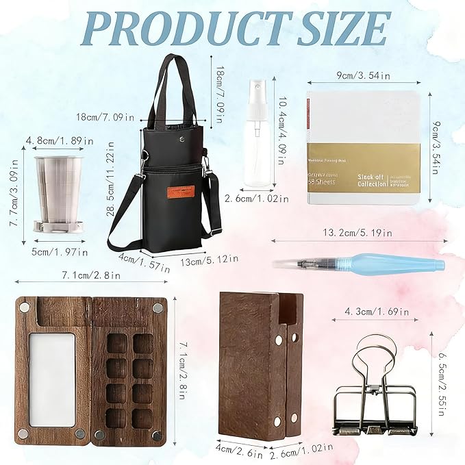 Mini Watercolor Paint Set, 8 Colors Portable Travel Watercolor Kit, Crossbody Watercolor Set with Paint, Art Supplies, for Artists, Amateur Hobbyists and Painting Lovers