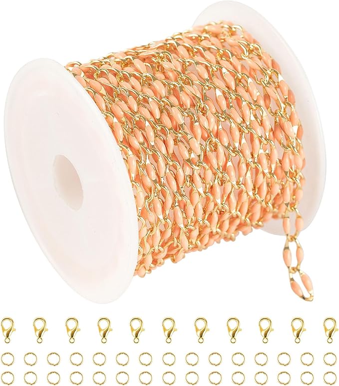 Gold Plated Chain for Jewelry Making Orange Oil Drip Cable Necklace Chains Women Bracelet DIY Jewelry Making Accessories