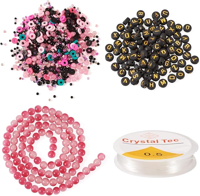 Spritewelry Friendship Bracelet Making Kit with Glass Seed Beads 8mm Cerise Clay Beads Bracelet Making Kit for Adults Letter Bead for Jewelry Making DIY Crafts Gift Supplies 1 Bag