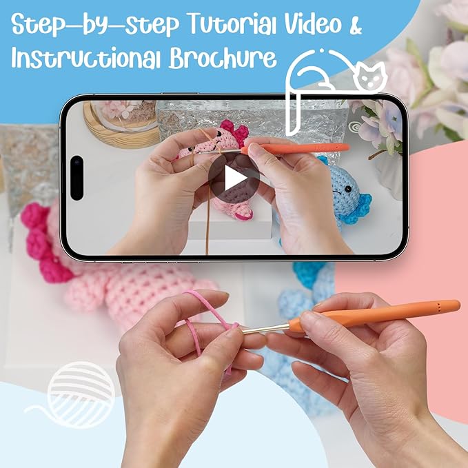 TAKADODO Crochet Kit for Beginners - Learn to Crochet Kits for Adults Beginner with Step-by-Step Video Tutorials - Crochet Kits for Adults and Kids (Axolotl)