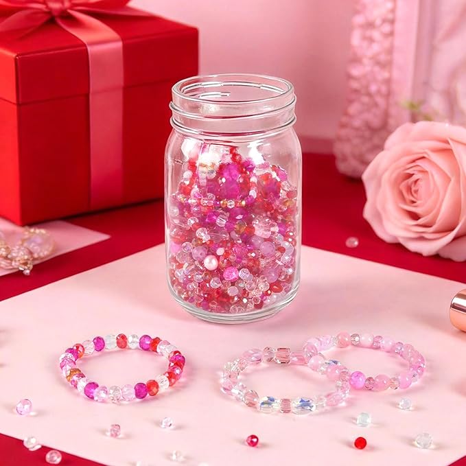 636pcs glass beads for jewelry making - pink red valentine's day craft crystal beads with loose beads sparkly faceted beads hole drilled diy for bracelets craft earrings necklace jewelry making