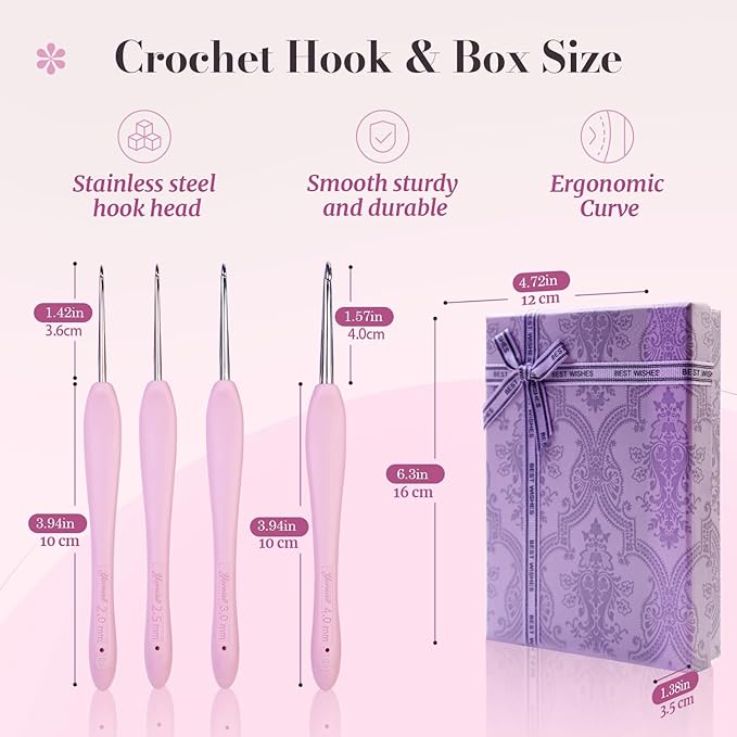 Yarniss Apex Crochet Hooks Set with Case 2.0mm~4.0mm,Hand-Polished Stainless Steel Crochet Hooks with Ergonomic Handle, Pointed Crochet Needle with Deep Groove
