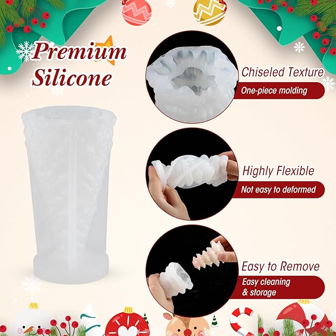 LemonRoad 10 Pcs Christmas Candle Mold Set Candle Silicone Molds Christmas Trees Santa Claus Xmas Hat Snowman Pine Shaped for Resin Soap Craft Cake Chocolate Making Kit Holiday Gift Decoration