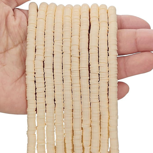 MIIIM 3600 PCS 10 Strands Polymer Clay Beads for Jewelry Making, Vinyl Heishi Beads 6mm for Surfer Bracelets Necklace Making (Cream)