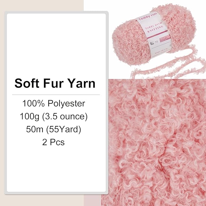 MECCANIXITY 2 Skeins Fur Yarn Soft Fluffy Chunky Yarn Fuzzy Eyelash Yarn Dark Pink for Crocheting Knit Clothes Bag - 55Yard/50m, 3.27ozx2