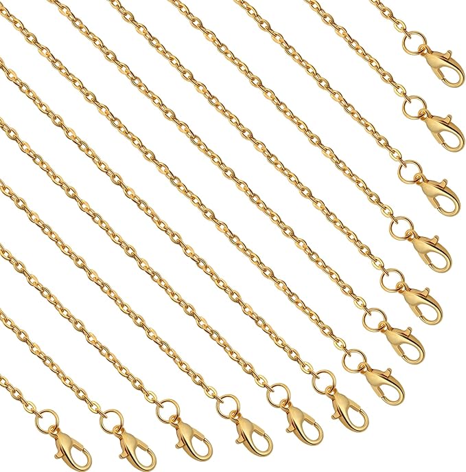 lemonkey 24 pack necklace chains bulk,gold plated diy cable link chains for jewelry making 20 inches