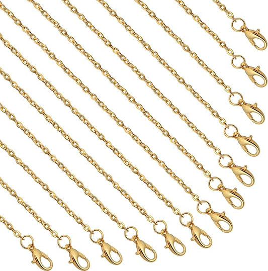 lemonkey 24 pack necklace chains bulk,gold plated diy cable link chains for jewelry making 16 inches