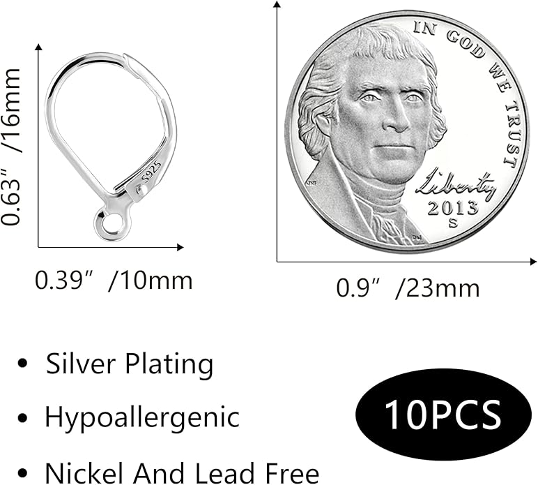 925 sterling silver leverback french hooks - hypoallergenic earring backs with jump rings set - dangle hooks sterling silver findings supplies for jewelry making