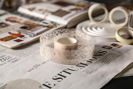 15 Rolls Lace Patterns PET Tapes Floral Arts Decorative Tape Set Adhesive Transparent Masking Tapes for DIY Craft, Kids, Scrapbook, DIY, Gift Wrapping, Journal (5-Ivory Promise)