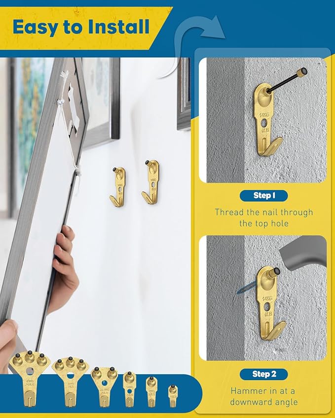 Uniclife 230 Pcs Picture Hanging Kit, 10 lb, 20 lb, 30 lb, 50 lb, 75 lb, 100 lb Heavy Duty Picture Hooks with Nails, D Ring Picture Hangers Sawtooth Picture Hangers & Picture Hanging Wires with Screws
