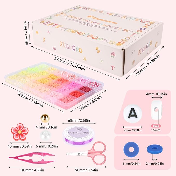 Pizooro Friendship Bracelet Kit with 96 Colors,13440 Clay Beads,1470 Letter Beads for Jewelry Making - 5 Styles of Round Alphabet, Number& Pattern Beads with 4 Elastic Strings, Crafts Gift for Teens