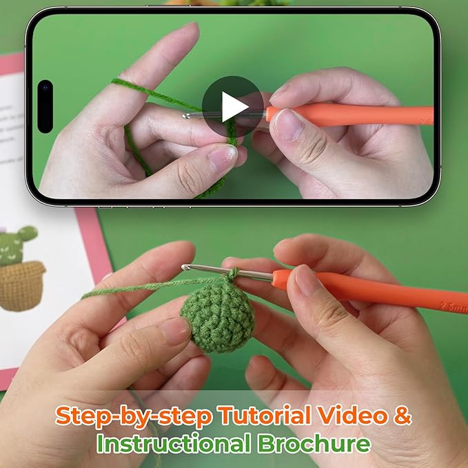 Finnacy Crochet Kit for Beginners Adults,Potted Succulent Plant Crochet Storage Box, All You Need in, Include Crochet Yarns, Hook, Step-by-Step Video, Instruction and Crochet Accessories