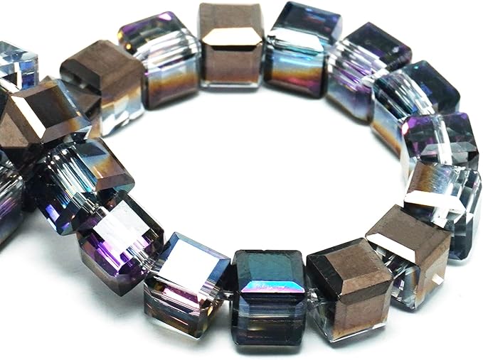 6mm Sparkle Cube Crystal Beads for Jewelry Making - Faceted Spacer Beads for Bracelets(94-100pcs, Magenta Black)